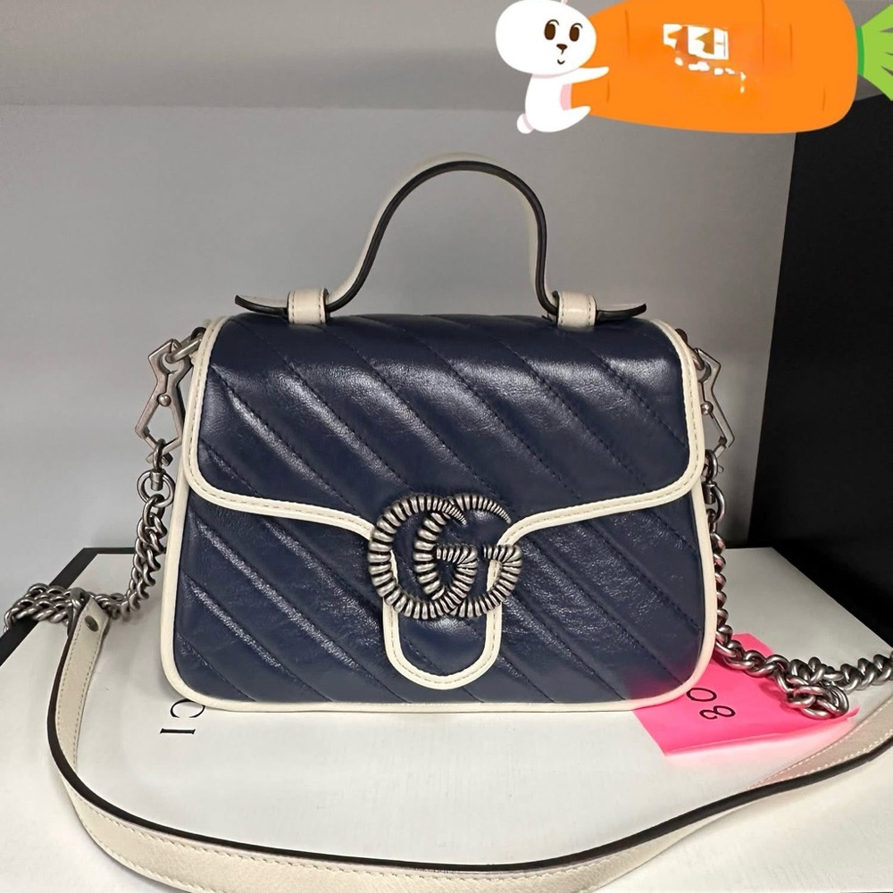 Authentic GUCCI Navy and Cream Designer Shoulder Bag